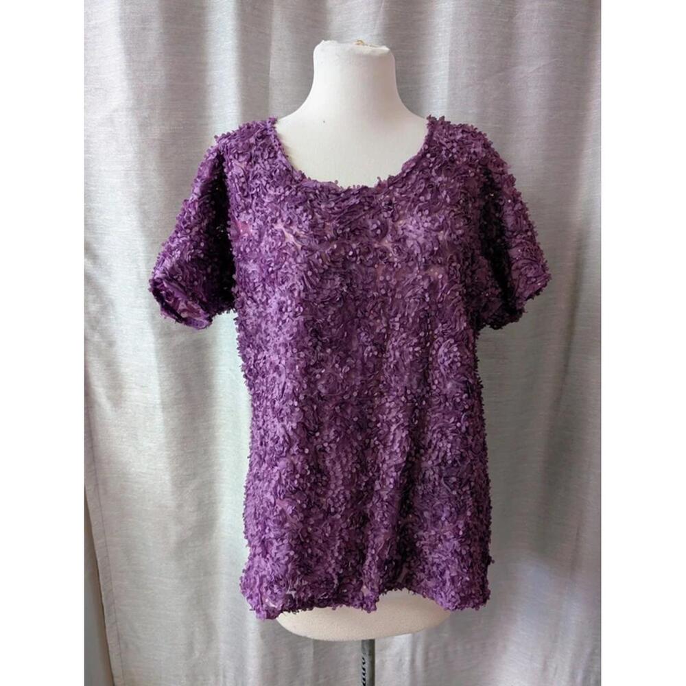 Purple 3D flower Tulle Sequin Top L